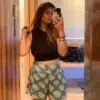 Coastal Co-ord Set, black crop top and green shorts