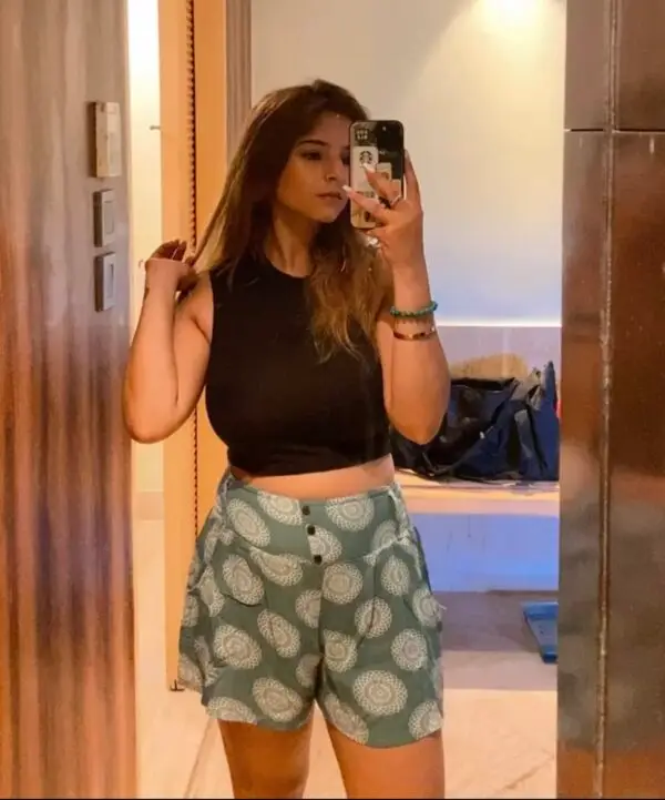 Coastal Co-ord Set, black crop top and green shorts