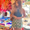 Coastal Co-ord Set, black crop top and green shorts